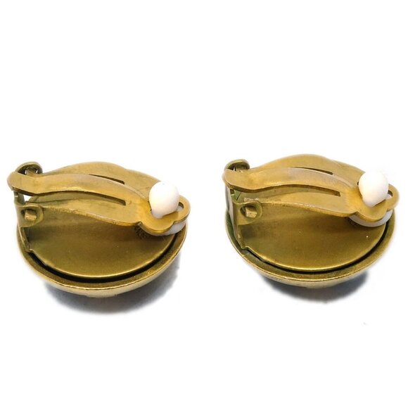 Chanel Button Earrings Clip-On Black Gold 94A - Picture 3 of 4